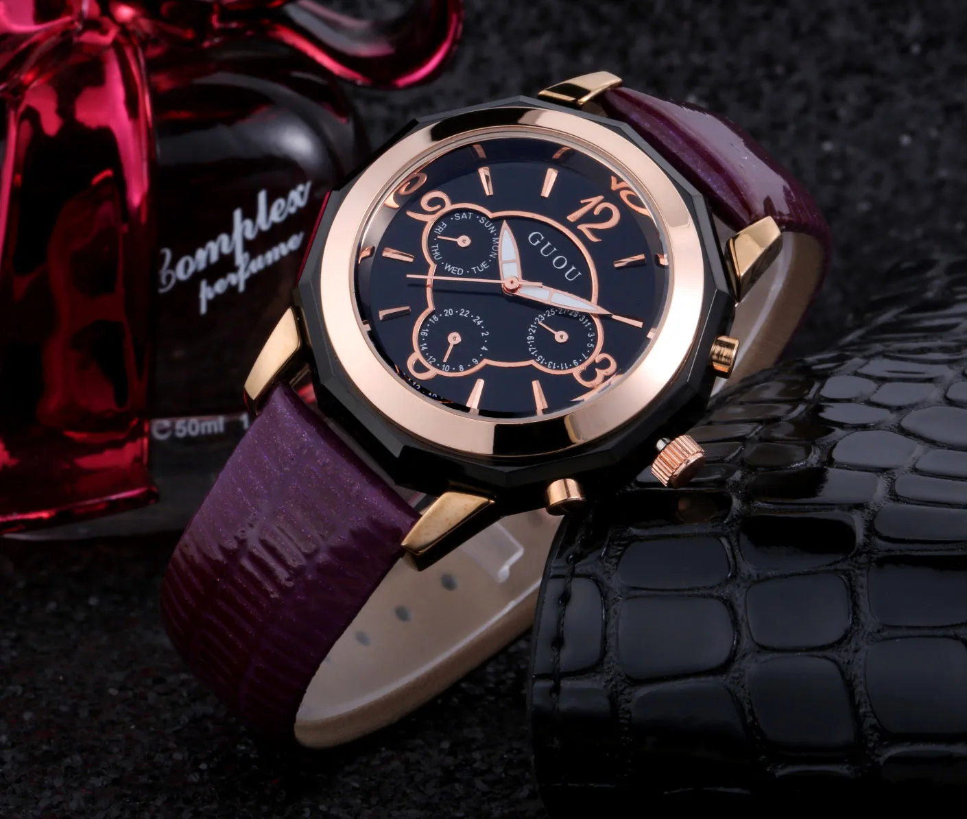 2018 новый бренд AAA GUOU модные роскошные ЖЕНСКИЕ НАРЯДНЫЕ часы наручные с 3 глазами