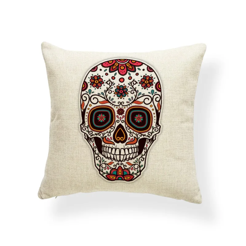 Sugar Skull Подушка с цветами хэллоуинская страшилка Подушка колдовство синий средний век современный подарок для общежития подушка 45X45 см льняная теплая