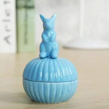 blue rabbit Керамика животного ювелирные изделия банку серьгу Цепочки и ожерелья ящик для хранения аксессуаров Керамика Свадебные украшения Шоколад сахарница 04350 - Цвет: blue rabbit