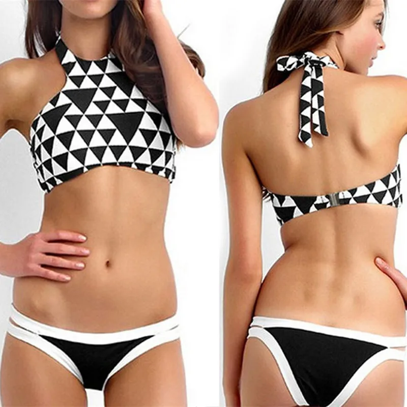 Черный Белый Плед Отпечатано Бикини Установить Женщины Из Двух частей Костюмы