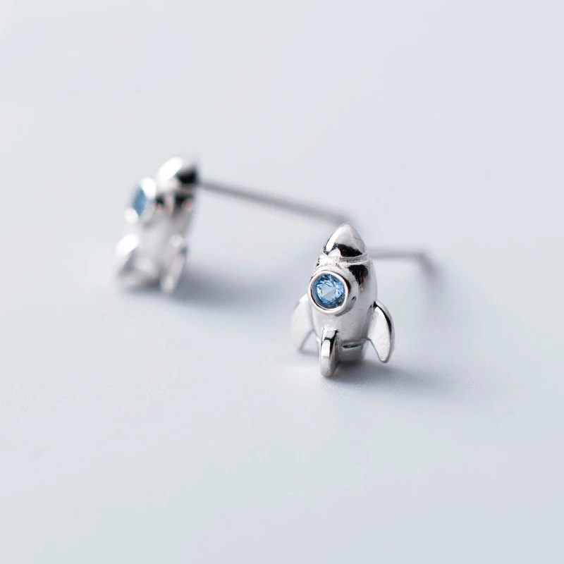 

MloveAcc 925 Sterling Silver Earring Jewelry Fashion Small CZ Stone Rocket Stud Earrings Birthday Gift for Girls Teen Lady