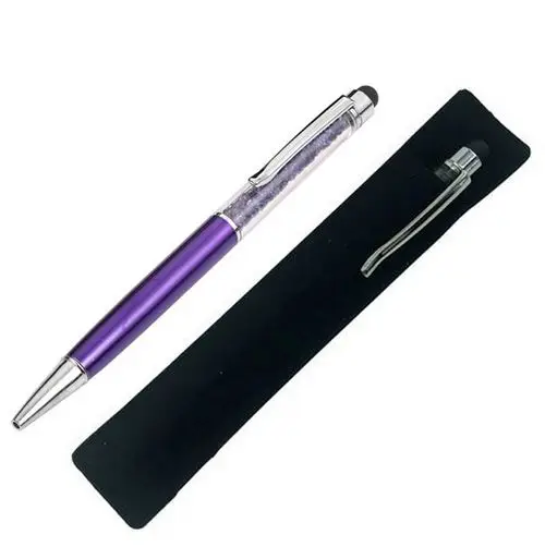 Purple with Bag 100 шт Выгравированная кристальная ручка-стилус со стразами шариковые ручки сенсорная ручка Персонализированные Свадебные сувениры индивидуальные рекламные подарки - Цвет: Purple with Bag