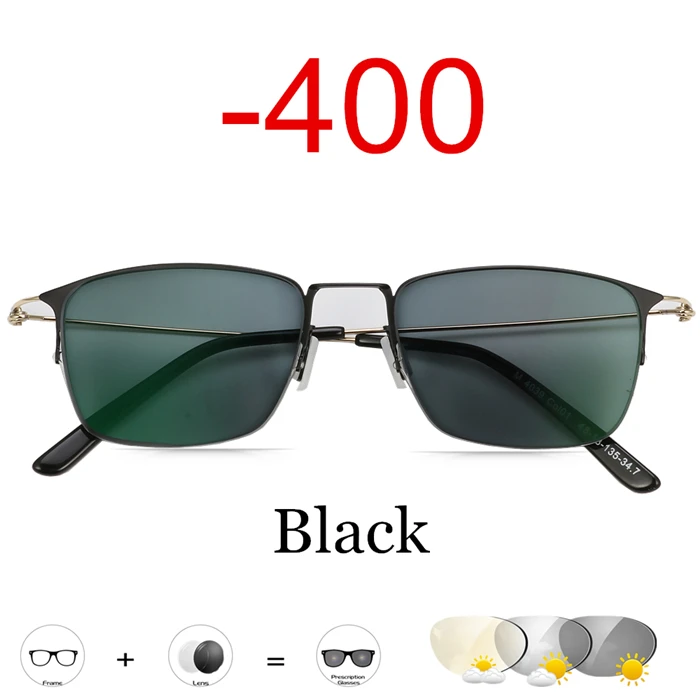 Black -400 Очки для близорукости, фотохромные очки для мужчин и женщин, очки для близорукости, оправа с цветными линзами, солнцезащитные очки для близорукости, титановые очки - Цвет оправы: Black -400