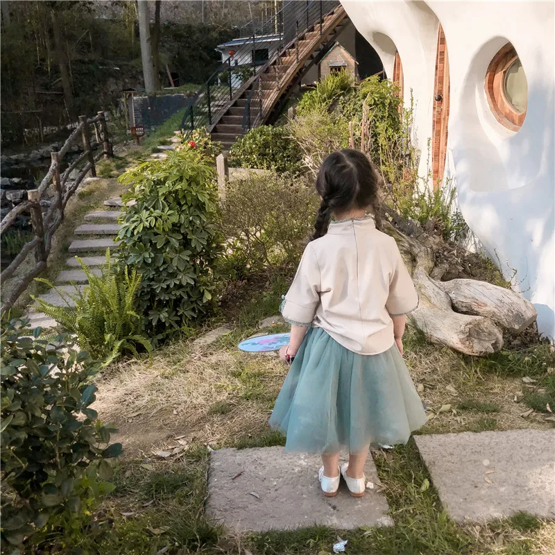 Новый летний костюм в национальном стиле для девочек 2019 г. платье китайском с