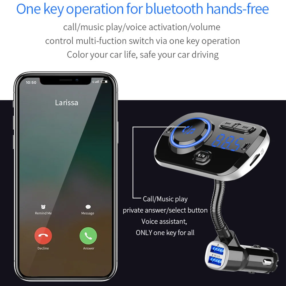 FM передатчик модулятор Aux Bluetooth 5 0 автомобильный комплект громкой связи QC3.0