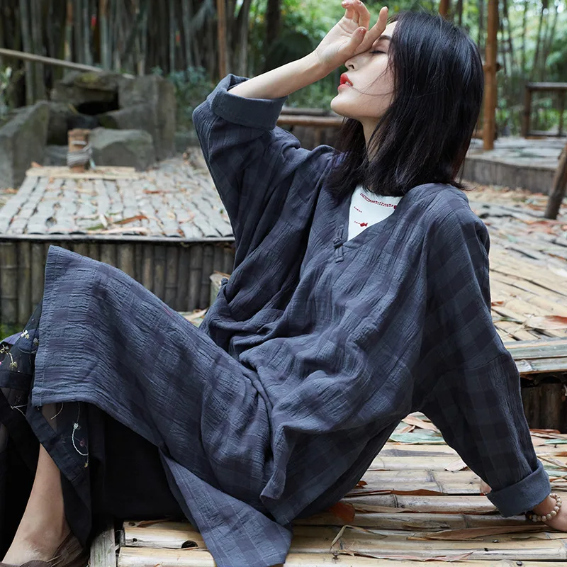 Женское платье в клетку асимметричный халат новинка весны v образный вырез рукав