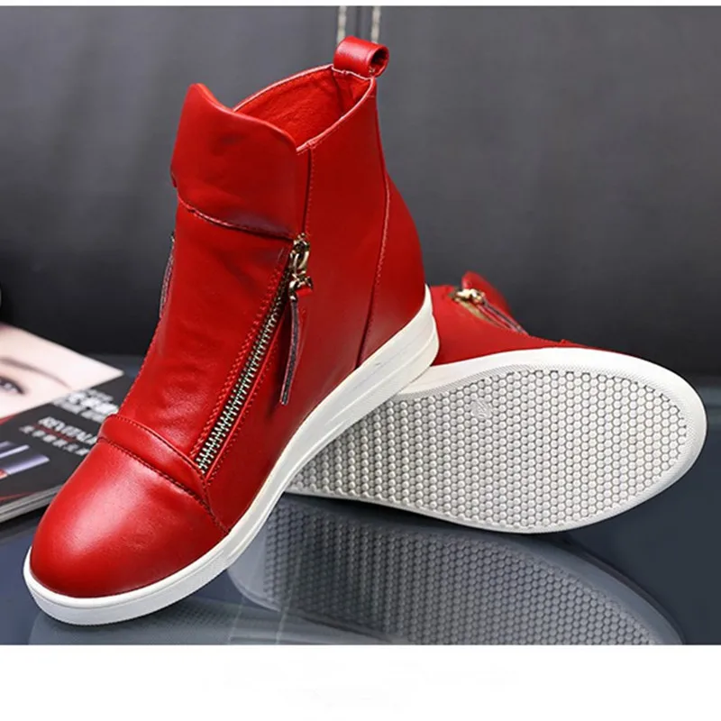2018 Spring Red Women Ankle Boot Wedges Heels Causal Shoes Woman Leather Black Silver Christmas Botas Mujer Large Size 41 | Обувь