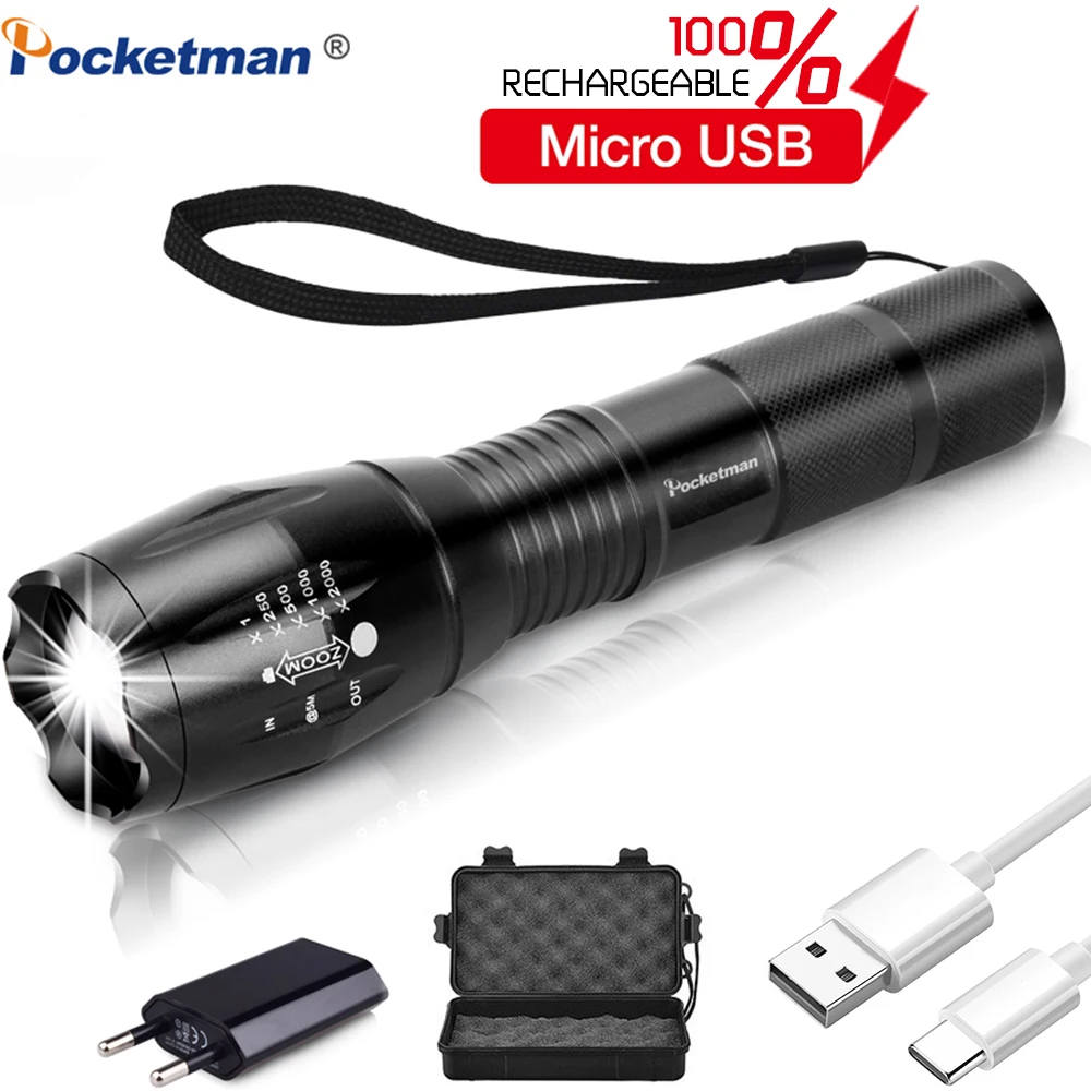 Ультраяркий светодиодный USB фонарик COB + L2/T6 тактический с фокусировкой