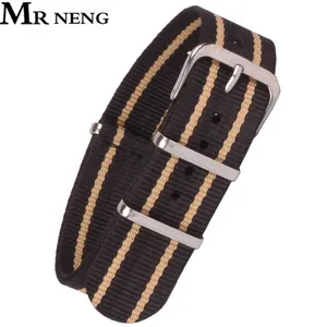 Ремешок MR NENG для наручных часов ZULU NATO, брендовый Высококачественный Браслет чёрный бежевый цвет, 18 мм 20 мм 22 мм