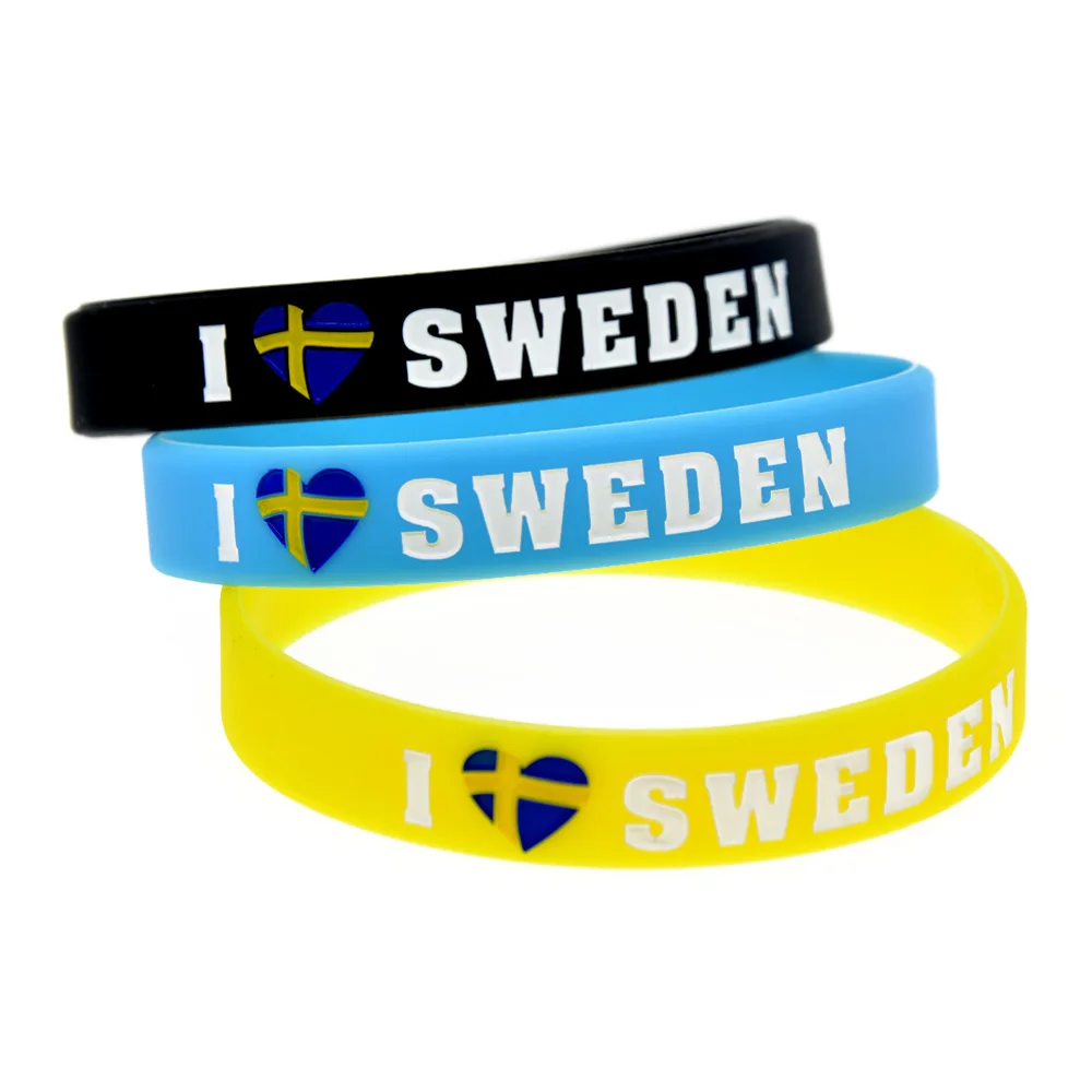 OBH 2 шт Debossed I Love Sweden с флагом силиконовый резиновый браслет