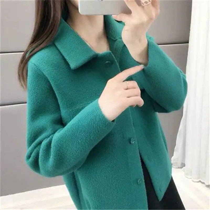 

2020 Autumn Winter Women Korean Style Faux Mink Knitted Short Cardigan Coat Female Casual Loose Jacket Knitwear Casaco K111