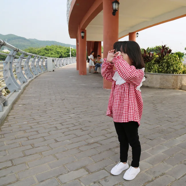 INS */2017 г. Модные весенне-летние рубашки с оборками из 100% хлопка для маленьких