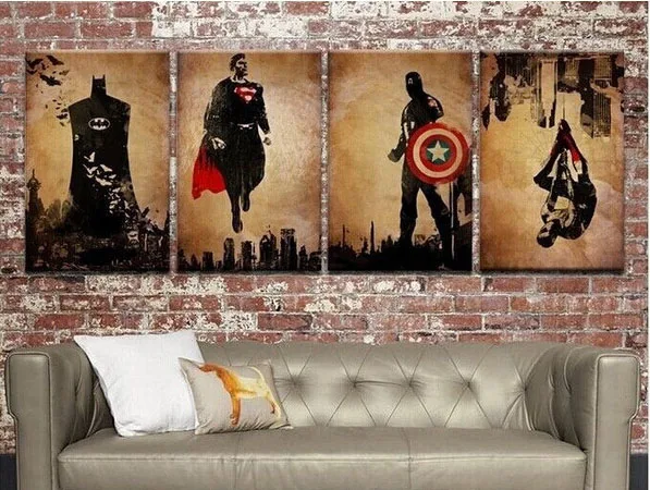 Ручная роспись 4 панели искусство абстрактные Герои комиксов Marvel картина маслом
