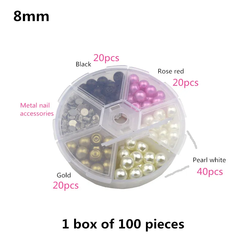 100 Sets 8mm 100/252 наборы коробок, цветные заклепки с имитацией жемчуга, сделай сам, Свадебный декор, жемчуг, шпильки, одежда, кожаная обувь, аксессуары, бусины, шипы - Цвет: 100 Sets 8mm