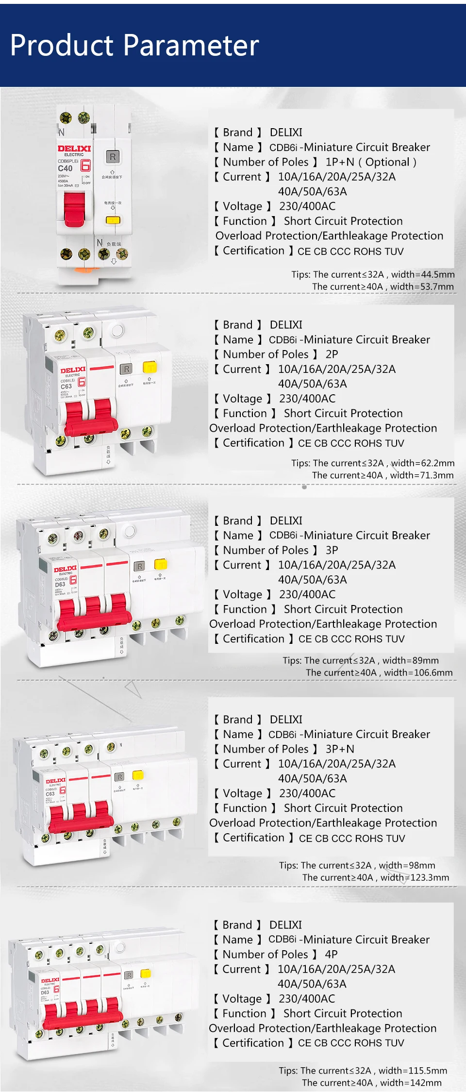 DELIXI RCBO CDB6iLE 1P N 230 В AC 10 16 20 25 32A 6KA мини-автоматический выключатель от перегрузки защита от короткого протекания