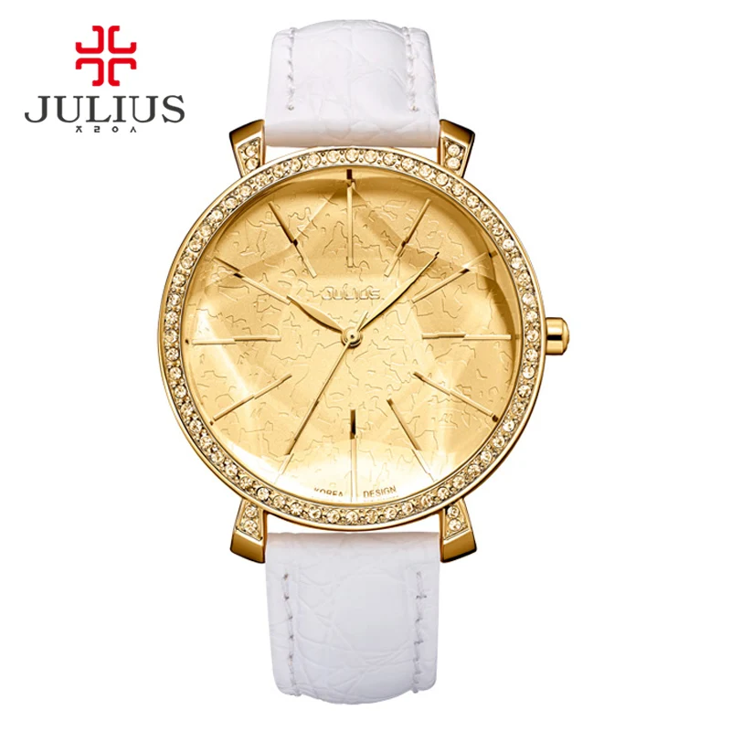 Женские кварцевые часы Julius бежевые с большим циферблатом японским кварцевым