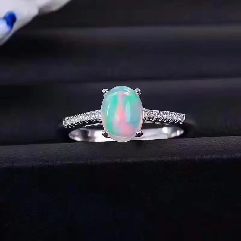 Женское кольцо из серебра 925 пробы с натуральным огненным опалом|fine jewelry|gemstone