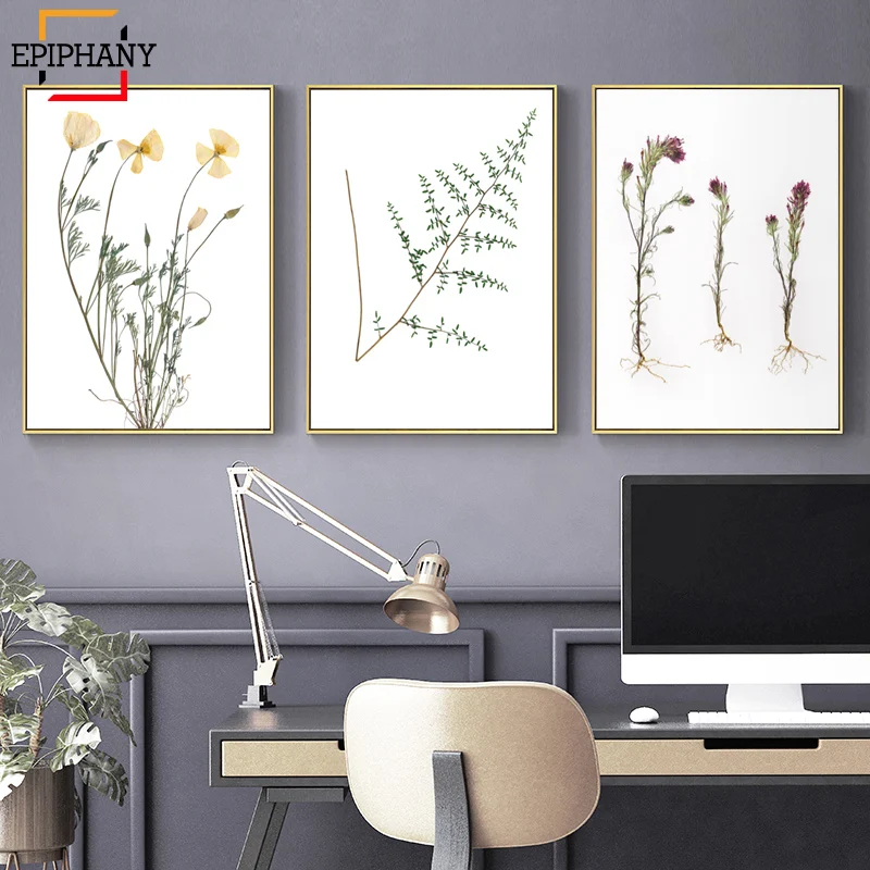 Прессованные цветы и папоротник холст современные ботанические принты