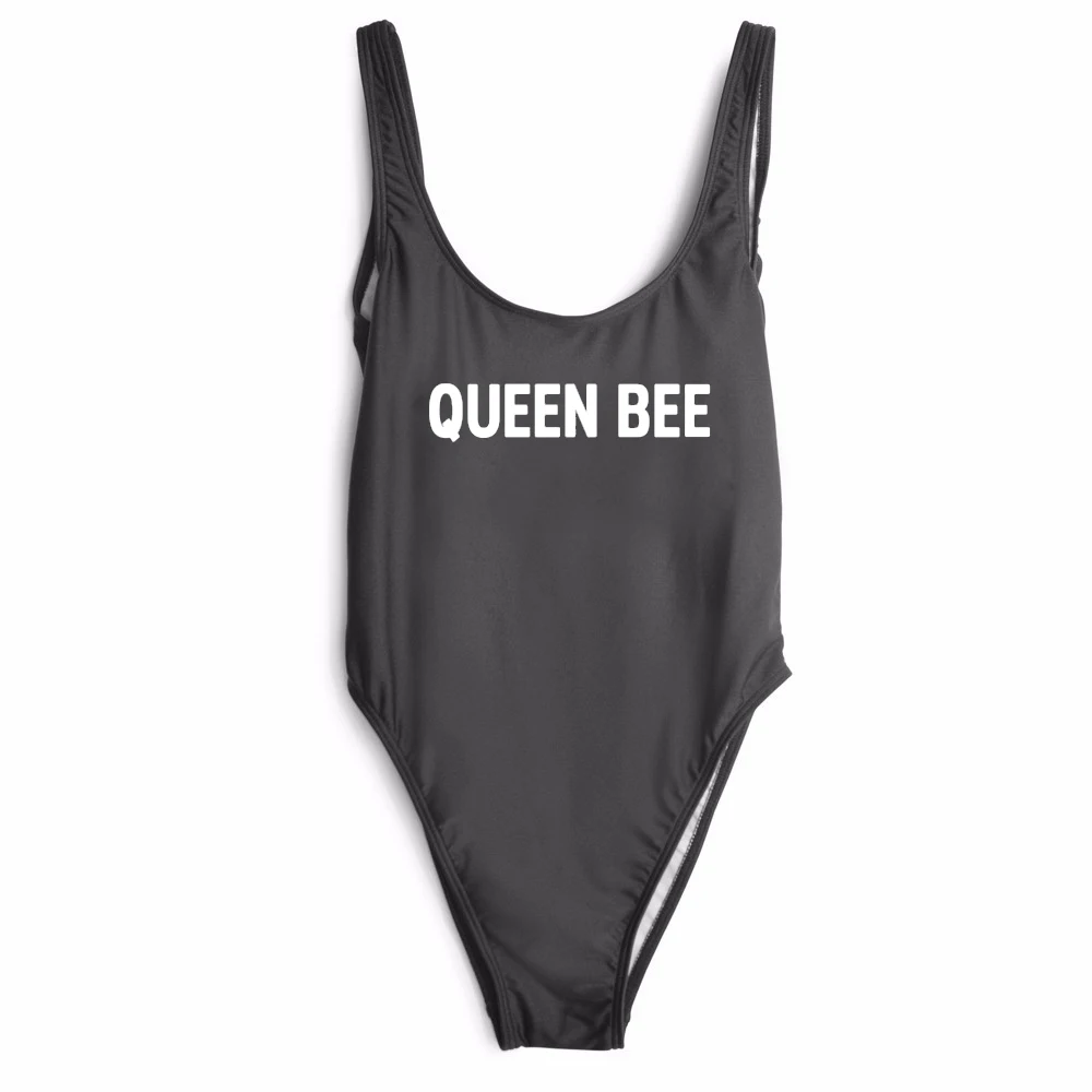 

"QUEEN BEE" letter print bodysuit bathing suit beachwear summer backless jumpsuit high waist catsuit women sexy one piece suits
