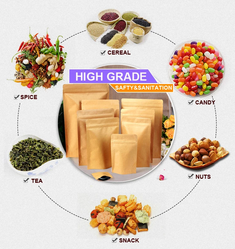 100 Шт./лот Встаньте Толстой Ретро Крафт Бумаги Doypack Алюминиевой Фольги Молния