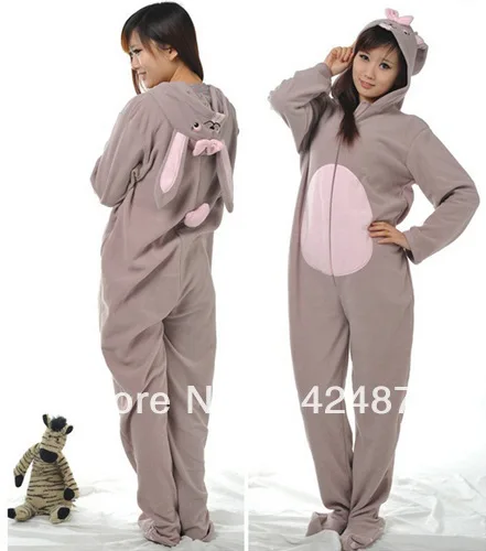 Милый мультфильм все в одном взрослых серый кролик Мужская Footed пижамы Onesie Теплый