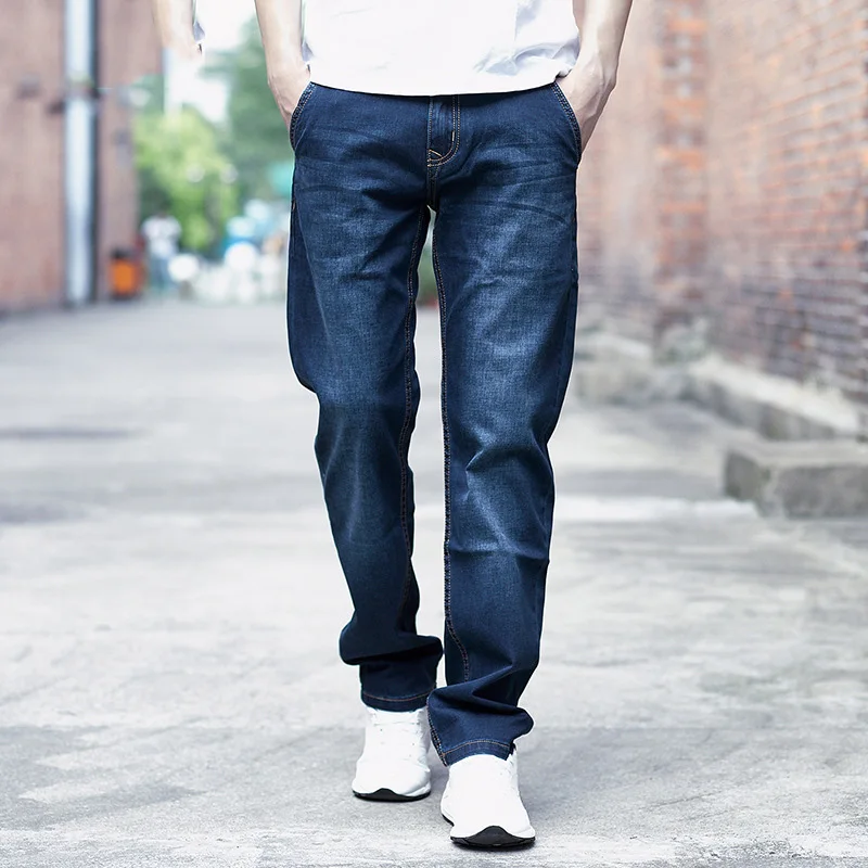 IEMUH Plus Size Man Jeans Denim Casual Middle Waist Loose Long Pants Male Solid Straight For Men Classical 28-48 | Мужская одежда
