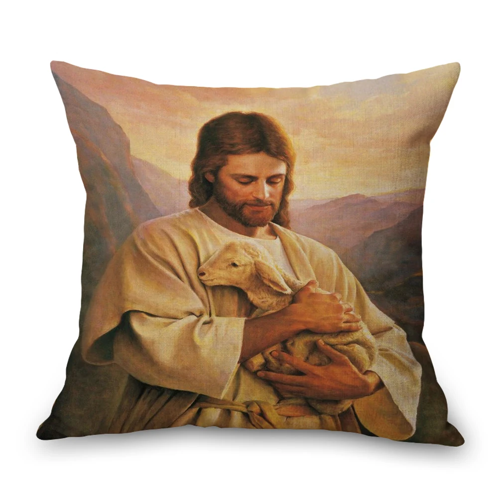 Католический Иисус кладет овцу шеи тела наволочка льняная кровать путешествия