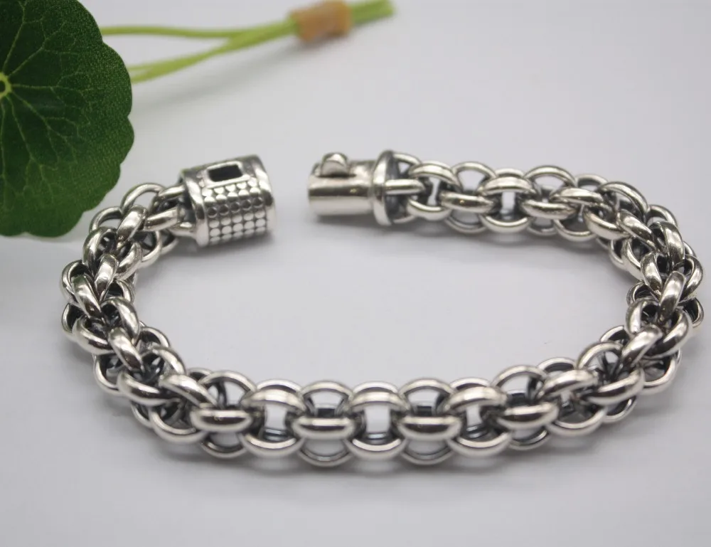 

Sterling S925 Silver Bracelet O Lantern Shaped Man's Chain Round Rolo 9"L / 52g Bracelet Female Personality Jewelry For Man