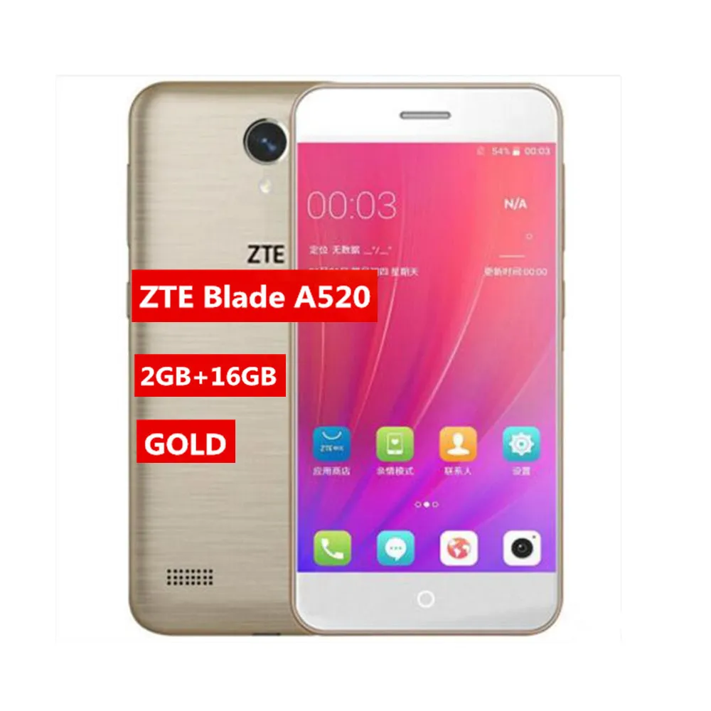 Gold 2GB 16GB Zte лезвие A520 мобильный телефон 1/2GB 8 GB/16 GB 5," 1080*720 4 ядра Android 6,0 Dual SIM 8MP+ 2MP gps 2400 мА/ч, Батарея 1,25 ГГц телефона - Цвет: Gold 2GB 16GB