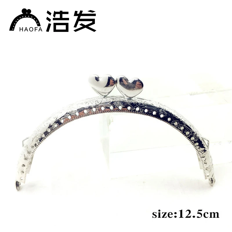 

HAOFA 10pcs 8.5cm 10.5cm 12.5cm Silver Metal Purse Frame antique bronze heart kiss clasp Handle for Clutch Accessories for Bags