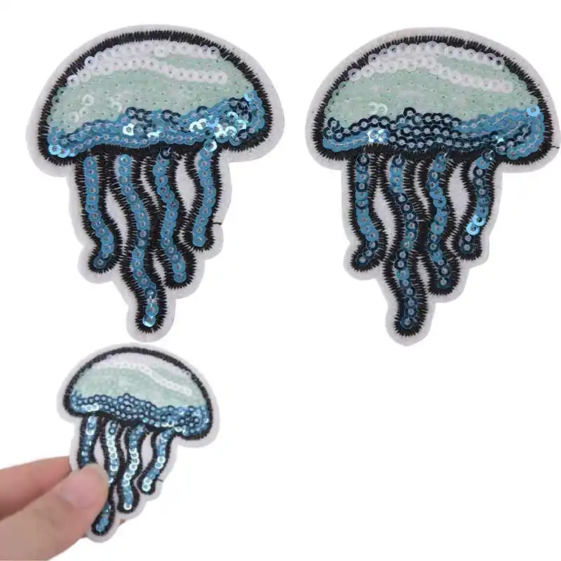 2 шт. DIY аксессуары тканевые нашивки с блестками синяя наклейка в виде медузы