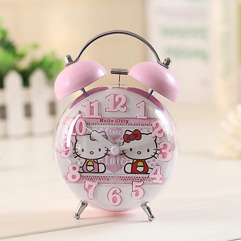 Hello kitty узор Прекрасный Дети мультфильм девушка офис электронная сигнализация стол настенные часы студента немой прикроватный современный кольцо - Цвет: Pink white KT