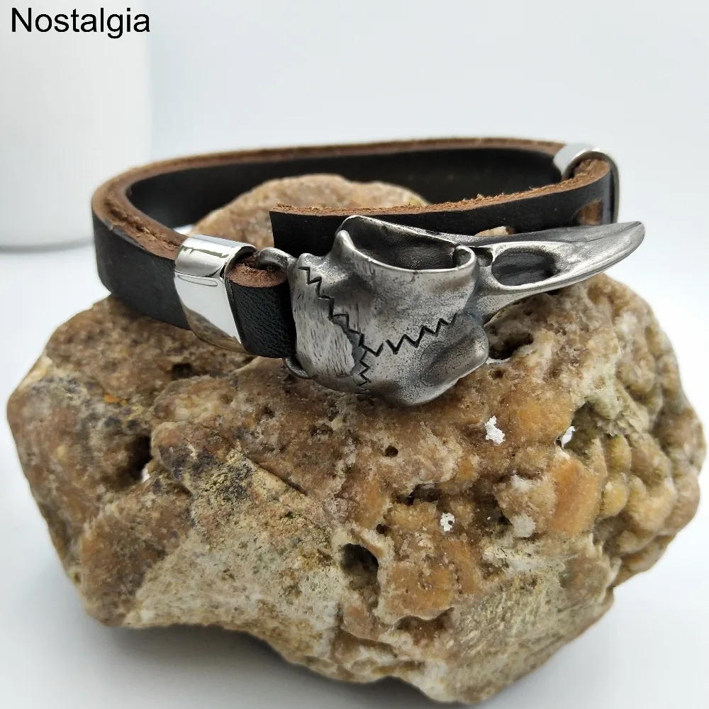 Nostalgia Odin Raven Stainless Steel Viking Jewelry Wicca Skull Men Slavic Leather Bracelet Vikings Accessories Vikingos Bangle | Украшения
