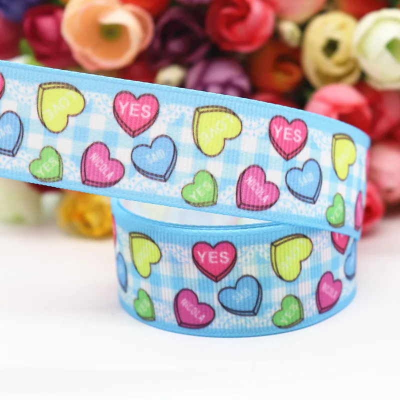 2 10 ярдов Grosgrain лента любовь в форме сердца печатная лента " 25 мм пробки для бутылок DIY ремесла аксессуары ручной работы M19061001 - Цвет: 2