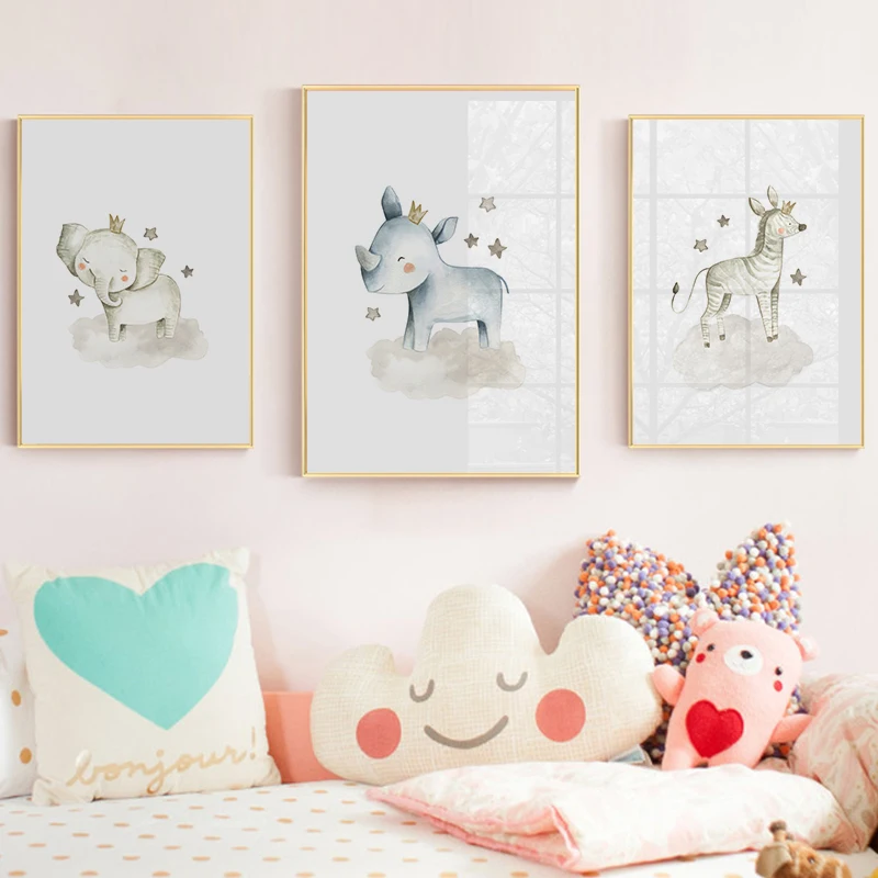 Лесной Лев тигр жираф носорог слон Зебра акварельный холст постер с принтом