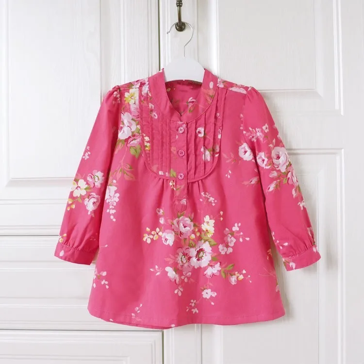 rose pink Осенняя Блузка для девочек, рубашка для девочек детские топы с длинными рукавами и цветочным рисунком, одежда для маленьких девочек Детская рубашка, одежда для детей красивая детская одежда - Цвет: rose pink