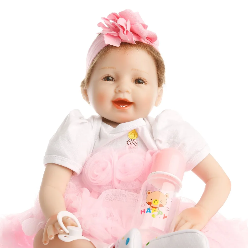 SanyDoll хит продаж силиконовые куклы для новорожденных розовое платье со смайликом