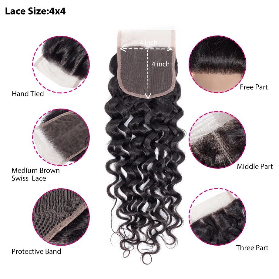 Волнистые пучки с закрытием натуральные бразильские волосы плетение Remy