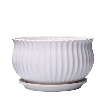 Бесплатная доставка белые керамические цветочные горшки с лотком круглые