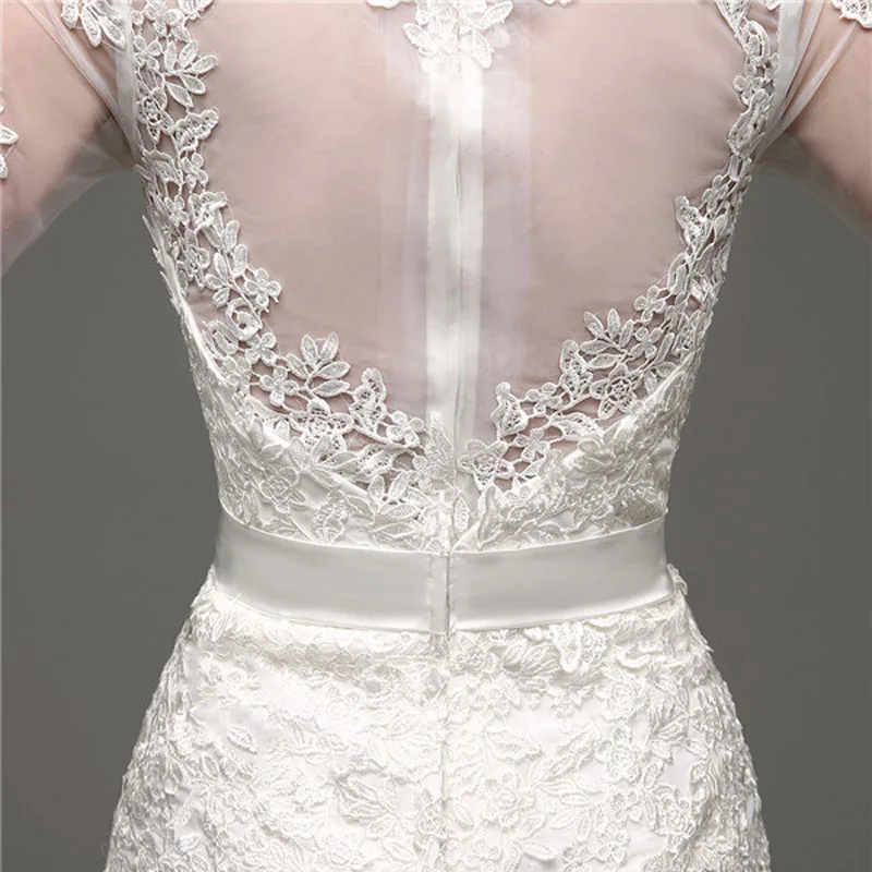 Женское свадебное платье с длинным рукавом фатиновое кружевной аппликацией и V