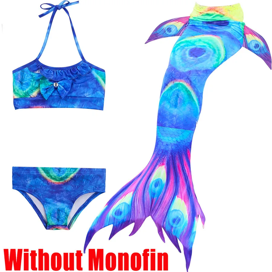 3pcs Without Fins 5 Детский купальный костюм с хвостом русалки для девочек, костюмы с моноплавниками, бикини, одежда для плавания, маскарадный костюм с хвостом русалки для детей, одежда для купания - Цвет: 3pcs Without Fins 5