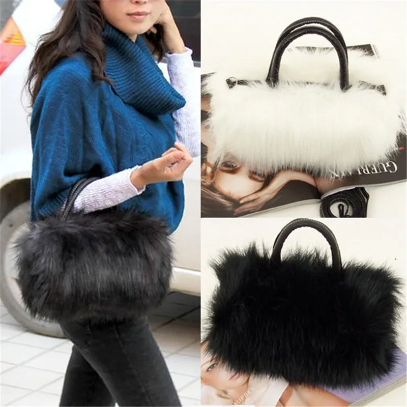 

2020 Fashion Women's Bag PU Leather & Faux Fur Tote Clutch Shoulder Bag Faux Fur Handbag Women Leather Handbags Sac pour femme