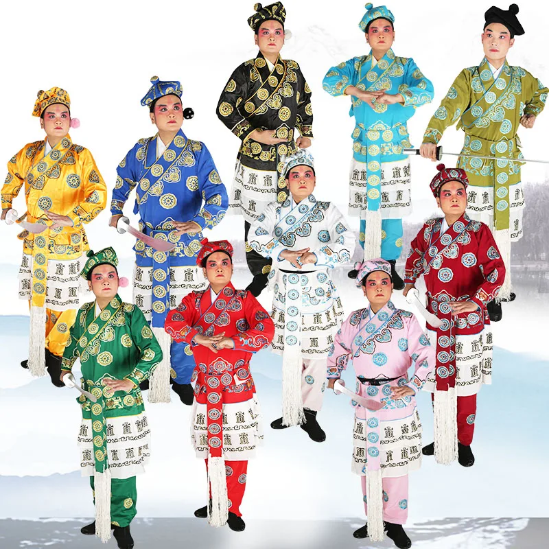 Satin silk mandarin Jacket + Pants + Hat Peking Opera men's drama costumes wusheng clothes Operas Kungfu Fighter men's clothing