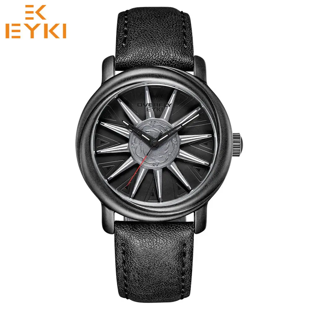 Black EYKI, спортивные часы для мужчин, специальный вращающийся циферблат, модные повседневные наручные часы в стиле милитари, E3101, кварцевые часы, мужские часы - Цвет: Black