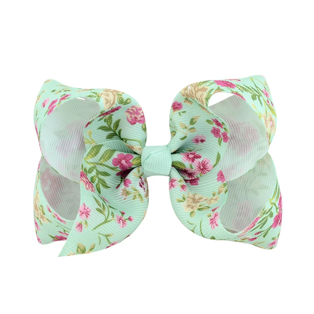 6 шт./лот 4 дюйма с цветочным принтом полиэстер банты заколками для волос бутик