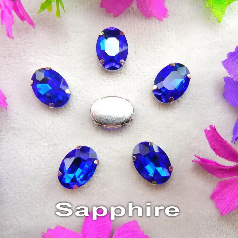A6 Sapphire Стеклянные кристаллы, серебряные когти, 7 размеров, разноцветные, овальные формы, пришитые стразы, бусины, кристаллы, одежда, обувь, сумка, сделай сам, отделка - Цвет: A6 Sapphire