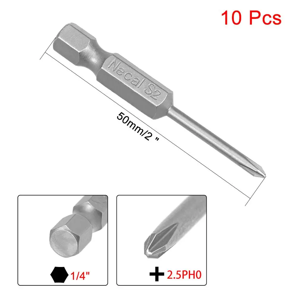 Магнитная отвертка uxcell 10 шт. 1/4 дюйма с шестигранным хвостовиком Phillips 1 6/2 5/2/3/3 мм