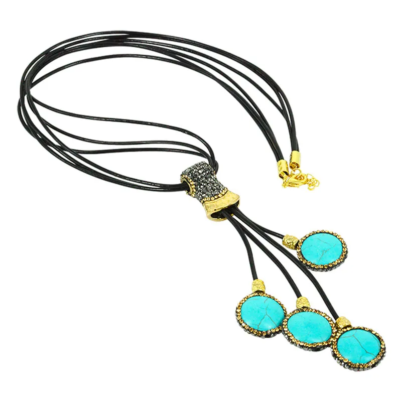 Длинное ожерелье с подвеской из натурального камня круглыми бусинами | Украшения