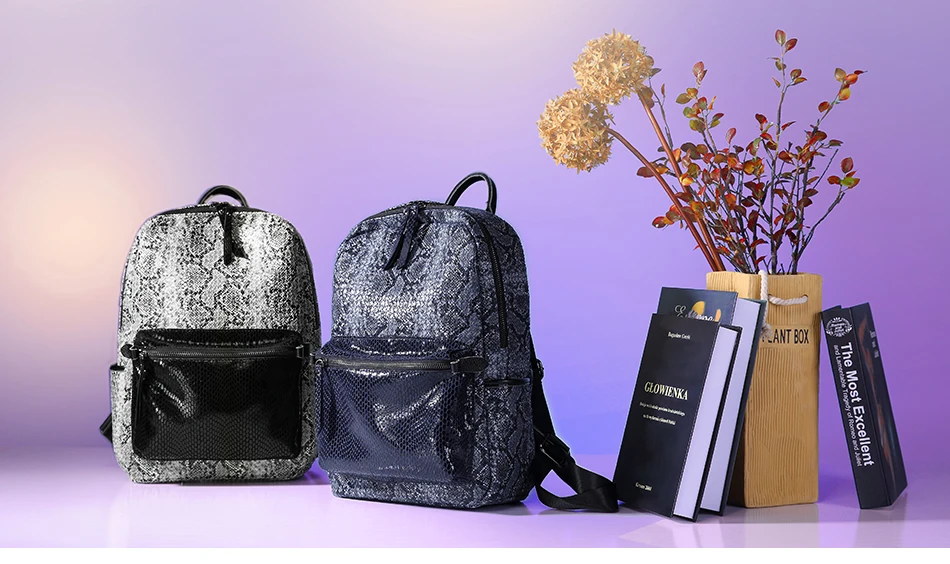 Женский школьный рюкзак Lovevook, портфель из натуральной кожи и ткани большого объёма для девочек подростков, многофункциональный повседневный рюкзак с узором змеиной кожи для школа и путешествия