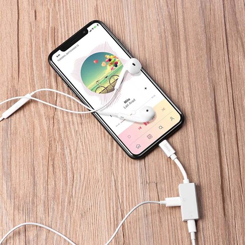 Hoco для Lightning до 3.5 мм Разъем Jack 2in1 Зарядка Аудио Адаптер Кабель Наушников